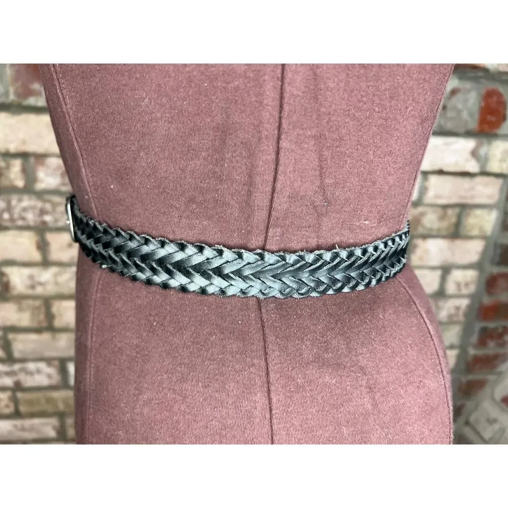 split leather belt black 1980s